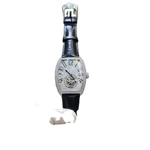 Reloj Mecánico de Lujo con Esfera de Diamantes y Logotipo Personalizado, Movimiento Visible, Correa de Cuero Negra para Hombre - Product Image 1