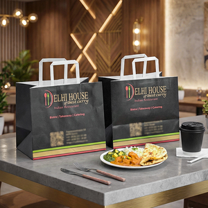 Bolsas de Papel Kraft Impresas Offset, Ecológicas, Desechables, Reciclables y Biodegradables, con Asas Planas, para <span class=keywords><strong>Comida</strong></span> <span class=keywords><strong>India</strong></span> y <span class=keywords><strong>Bistro</strong></span> - Product Image 1