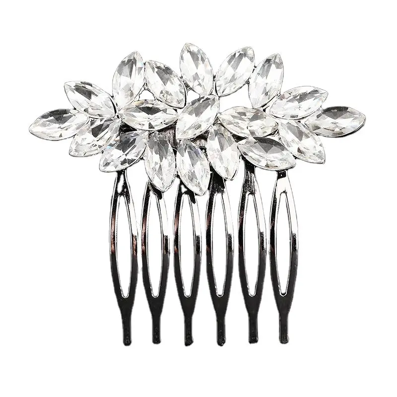 Acessórios para cabelo, joias elegantes strass flor noiva pente de cabelo de cristal para mulheres e meninas