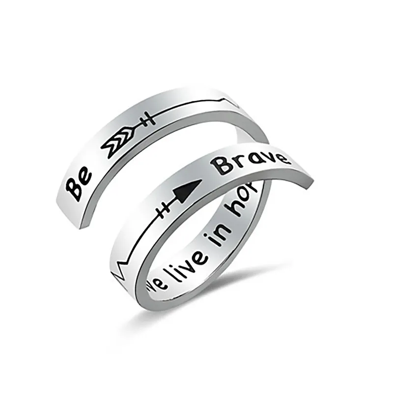 custom motivational jewelry letter BE BRAVE WE LIVE IN HOPE engraved letters stainless steel men silver ring