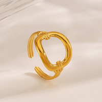 Cincin Persegi Geometris Minimalis Gaya Eropa dan Amerika untuk Wanita, Temperamen Liar, Baja Tahan Karat Berlapis Vakum