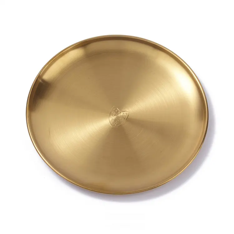 Higher quality 304 stainless steel Dishes &Plates beef single layer barbecue plate round multi-size snack plate gold/silver tray