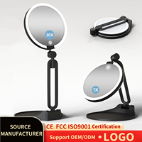 Miroir de maquillage LED pliable double face, grossissement 1X 10X, lumière 3 couleurs, rotatif à 360°, rechargeable par USB, miroir de vanité portable