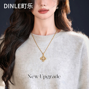 สร้อยคอโคลเวอร์สี่แฉก Dinle พร้อมสายทอง ดีไซน์หรูหรา ของขวัญเครื่องประดับสำหรับผู้หญิง จี้แฟชั่นทรงยาว - Product Image 1