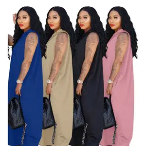 Fabricant fournisseur 2021 nouvelle jupe ample sans manches à la mode sur le genou robe longue à envelopper femmes