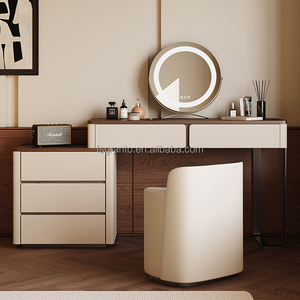 İskandinav lüks yatak odası modüler soyunma tablo ev mobilya Modern masif ahşap çekmece Vanity masa seti ile LED ışık ayna - Product Image 4