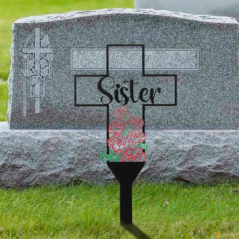 Decorazione con croce di rosa con Logo commemorativa del cimitero della ragazza con decorazioni in metallo