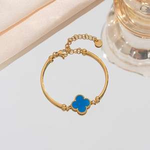 Women's Double-sided Four-leaf Clover Bracelet Stainless Steel Links Gold-color Plating <strong>Fashion</strong> <strong>Accessory</strong> Adjustable Opening - Product Image 4
