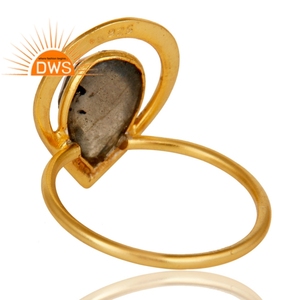 Natural <b>Labradorite</b> Gemstone <b>Ring</b> Sterling Silver Yellow Gold Plated Art Deco Style <b>Ring</b> Jewelry Wholesale - Product Image 3