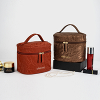 Sac de maquillage rond MINFUNG, directement de l'usine, avec poignée, en cuir PU recyclé, pochette écologique, logo personnalisé imprimé en soie