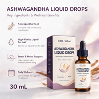 Extrait liquide de racine d'ashwagandha en gouttes à marque privée avec camomille et mélisse, complément relaxant OEM