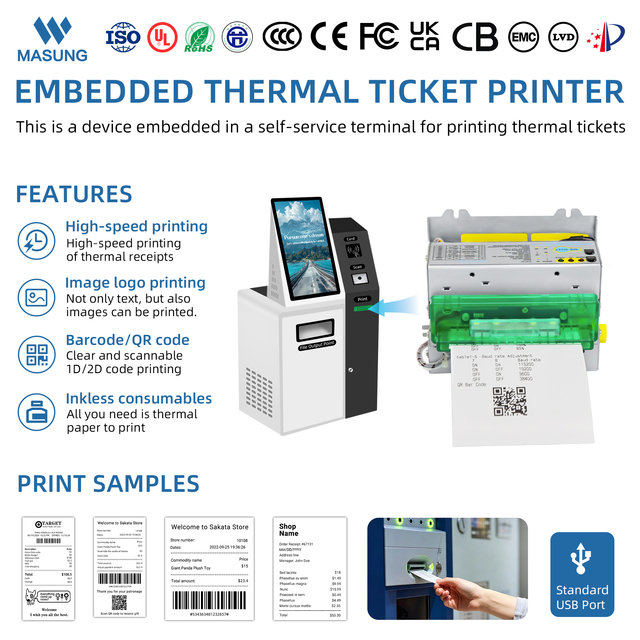MASUNG 80mm Thermal Receipt Printer for Queue System Kiosk - Ink-Free, High-Speed Printing