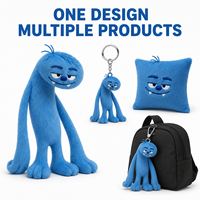 Peluche Monstre Bleu à Bras Longs Personnalisée, en Coton PP Brodé, Fabrication Directe Usine, OEM ODM, Fabricant d'Animaux en Peluche, Vente en Gros, MOQ