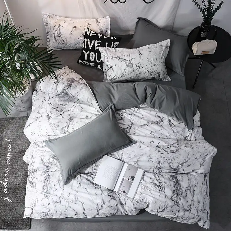 Wholesale 3Pc King Polyester Bed Sheet Set Seprai Marmer Set Tempat Tidur/