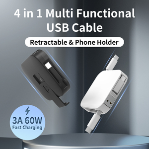 Nouveau design – Câble de charge ultra-rapide USB-C 100W 60W, câble de données USB rétractable 4-en-1 3A pour <span class=keywords><strong>iPhone</strong></span> 17 16 15 14 - Product Image 1