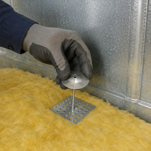 Pins d'isolation en acier doux à tige barbelée, zingués, base perforée carrée <span class=keywords><strong>de</strong></span> 2 pouces, tête à motif damier, pointe acérée pour conduits d'air CVC - Product Image 5