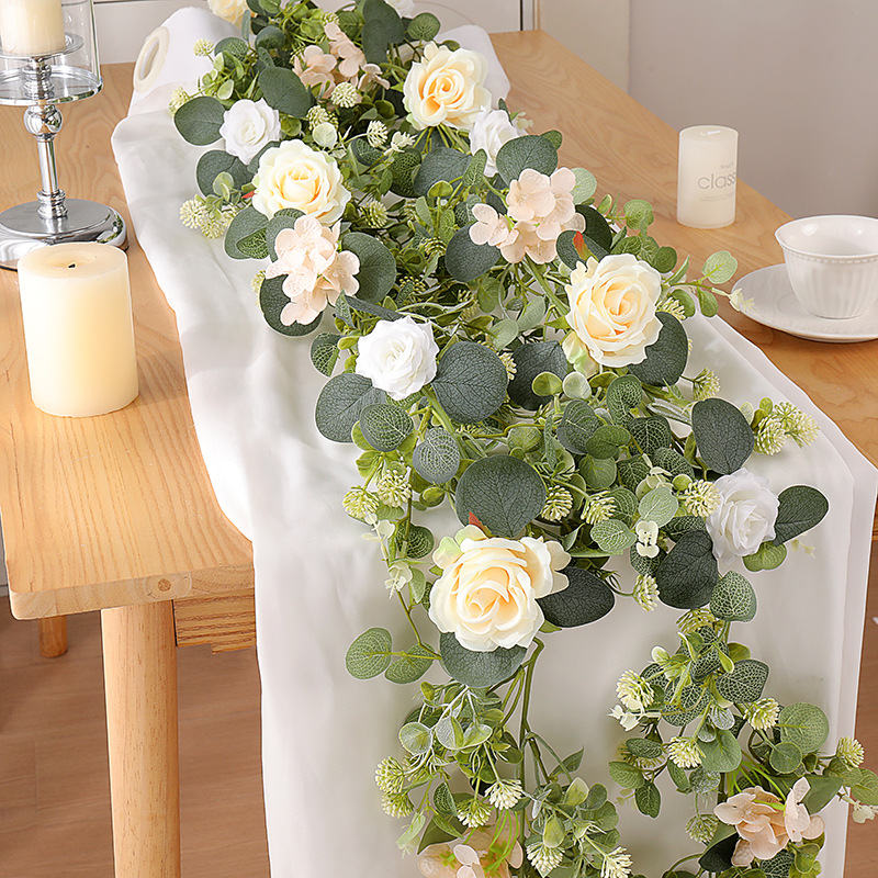 Rotin souple-17m-feuille d'or-champagne-fleurs blanches