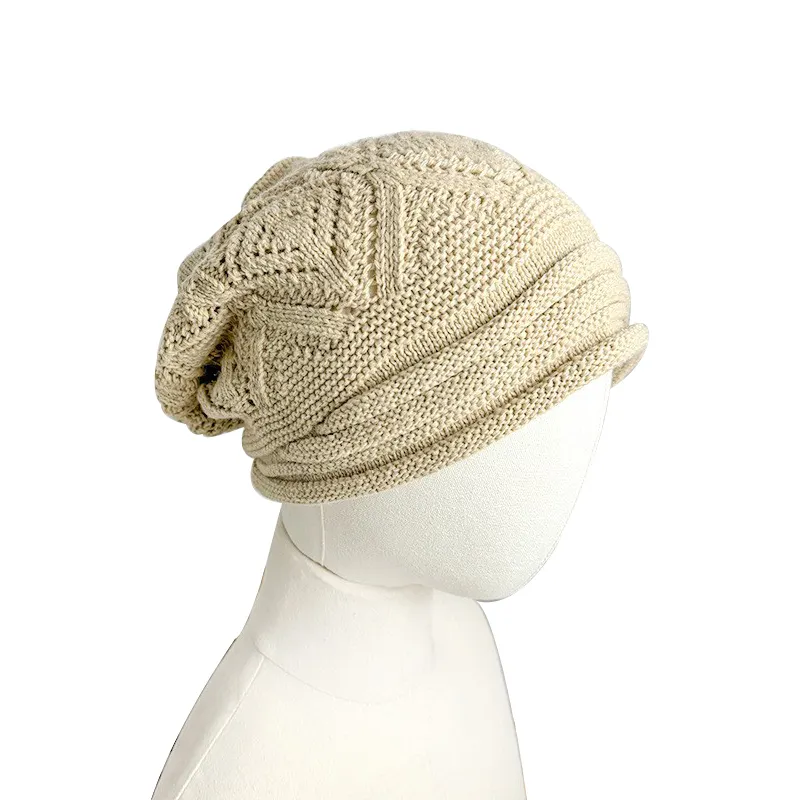 Venta al por mayor Primavera y Otoño Moda Casual Color sólido Hollow Out Crochet Beanie Caps Sombrero de punto para niñas