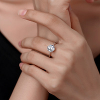 Bague en Moissanite Couleur D en Gros pour Femme, Bague Couronne en Argent Sterling S925, Bague Classique à Six Griffes, Cadeau de Fiançailles