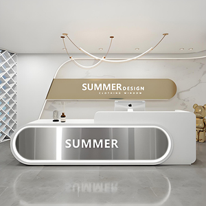 Comptoir de réception pour salon de beauté, blanc et or, avec éclairage LED, pour clinique, hôtel, hall d'entrée, mobilier commercial, design moderne - Product Image 3