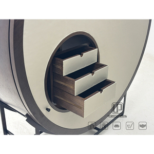 Best Living Room <b>Storage</b> Display Cabinets Modern Furniture Solid Wood Beige Round Cabinet With <b>Drawer</b> and Light Beige Cabinet - Product Image 3