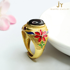 Anelli di pietre preziose in ottone placcato oro smaltato a forma di fiore anelli di ambra rossa naturale dimensioni regolabili gioielli di alta qualità ambra anelli - Product Image 6