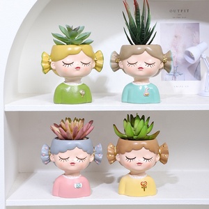 Mini Maceta ROOGO <span class=keywords><strong>de</strong></span> 4 Pulgadas en Varios Colores, Diseño <span class=keywords><strong>de</strong></span> Cabeza <span class=keywords><strong>de</strong></span> Mujer con Flores, Maceta para Suculentas y Plantas Carnosas, Decoración para Hogar, Oficina y Escritorio - Product Image 1
