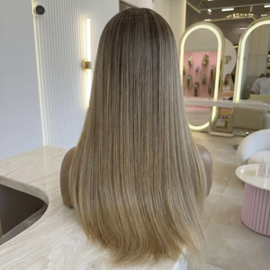 Glueless HD Lace Front <strong>Wig</strong> Ash Blonde Highlight Human Hair <strong>Wig</strong> Straight Lace Top <strong>Wig</strong> for Women - Product Image 5