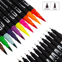Ensemble de 120 stylos pinceaux à double pointe de haute qualité, colorés, pour dessin à l'aquarelle, stylo de dessin pour enfants d'école, marqueurs d'art métalliques