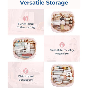 <span class=keywords><strong>Bolsa</strong></span> de monedero de piedra Ravel de apertura ancha, <span class=keywords><strong>bolsa</strong></span> de maquillaje acolchada para cosméticos esenciales, accesorios de artículos de tocador con cremallera, soporte para cepillos, <span class=keywords><strong>bolsa</strong></span> organizadora - Product Image 4