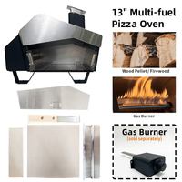Four à pizza portable de 13 pouces, double alimentation (bois et gaz naturel), pour usage domestique, fêtes de famille, en acier inoxydable