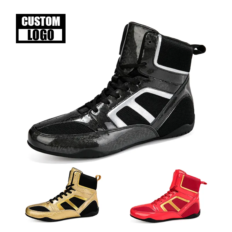 Zapatillas de boxeo antideslizantes transpirables de malla profesional personalizadas, zapatos de lucha para niños con logotipo personalizado