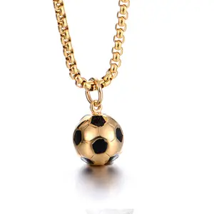 Custom Round Football Pendant Women Simple Golden Stainless Steel Ball Chain Necklace For Men