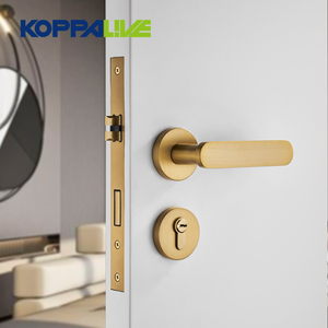 Set di Maniglie per Porte con Serratura a Mortasa Monolaterale in Ottone Dorato e Nero per Hotel, Casa e Camera da Letto - Product Image 2