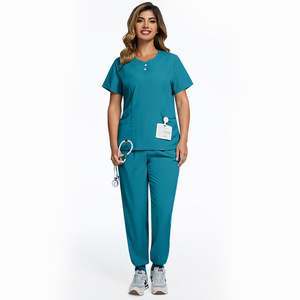 42162 Conjuntos <span class=keywords><strong>de</strong></span> Uniformes Médicos <span class=keywords><strong>de</strong></span> Dos Piezas en Verde Oscuro, Tejidos a Mano con Spandex/Poliéster, para Doctores <span class=keywords><strong>y</strong></span> Enfermeras - Product Image 2