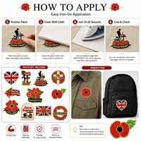 Lot de patchs brodés thermocollants et à coudre, motifs Coquelicot, Union Jack, Croix et drapeau rouge, pour couronnes commémoratives