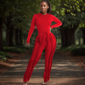 Hot Sale Casual Multicolor Long Sleeve Bodysuit Tassel 2 Piece Pants <b>Set</b> Women Fashion - Product Image 4