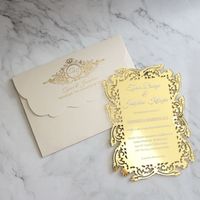 Invitation de mariage personnalisée en acrylique miroir doré découpé au laser, avec impression dorée et enveloppe dorée pour mariage, fiançailles, banquet