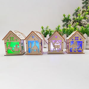 Ornement de Noël en bois découpé au laser, décoration suspendue avec lumières colorées pour sapin de Noël - Product Image 1