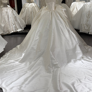 Vestido de Novia de Satén Color Marfil Wx373, Estilo Princesa, Sin Tirantes, con Apliques de Encaje y Cuentas, Cola Larga, Jancember - Product Image 2