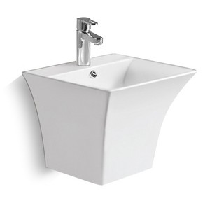 Lavabo de cerámica integrado para montar en la pared, color blanco, con grifo, para hoteles y baños pequeños - Product Image 3