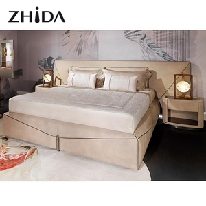 Zhida mobili per camera da letto all'ingrosso letto di lusso leggero design in vera pelle letto matrimoniale queen size - Product Image 1