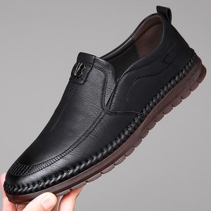 Mocasines de cuero para hombre con punta redonda, suela de goma antideslizante, zapatos casuales de primavera para conducir - Product Image 1