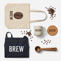 Kit de Marchandises Personnalisées pour Café - Tablier en Denim pour Barista, Tasse en Céramique, Sac en Toile, Ensemble Cadeau avec Logo