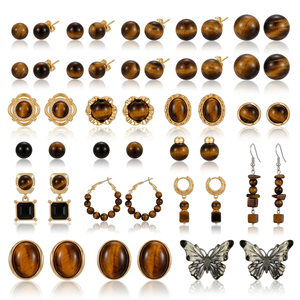 Pendientes Retro Exquisitos de la Serie de Piedras Naturales Ojo de Tigre para Mujer, Pequeños y Lujosos, de Alta Calidad y Elegantes - Product Image 1