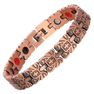 Popular European and American Vintage Copper <b>Bracelet</b> Featuring Butterfly Pattern and Small Cross Made of <b>Red</b> Copper - Product Image 1