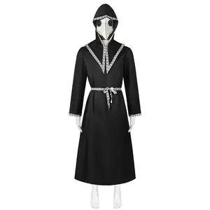 Halloween medievale cristiano frio sacerdote Robes Black Evil Wizard mantello Cape Death Ghost Vampire Devil Costume Cosplay per gli uomini