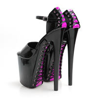 Sandales à talons hauts tendance plateforme noire 20cm lacets design dentelle sexy adaptées pour danseuse exotique danse de pole