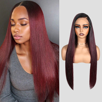 Perruques sans colle T1B/99J en cheveux humains, perruque à dentelle frontale avec coupe professionnelle en couches, raie libre et couleur bordeaux vibrante