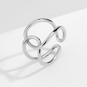 RAKOL RP2193 Fashion Irregular <b>Silver</b> Jewelry Wave <b>Ring</b> Double Layer Cross Hollow <b>Adjustable</b> Open Smooth Women <b>Ring</b> - Product Image 5